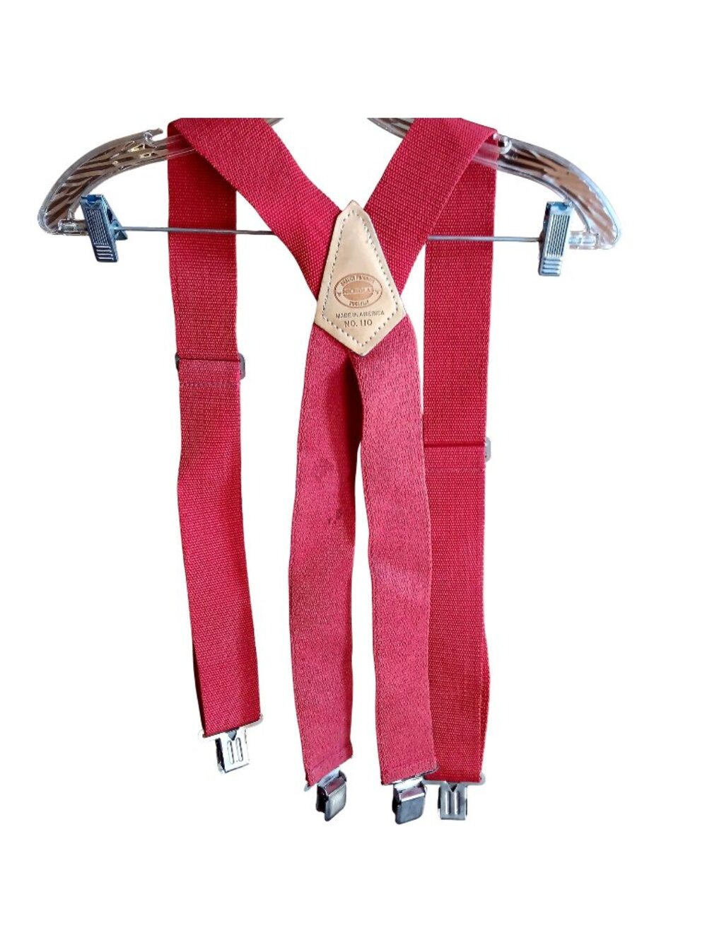 Vintage Nicholas No. 110 Red Suspenders Leather Metal Clips Firefigher USA